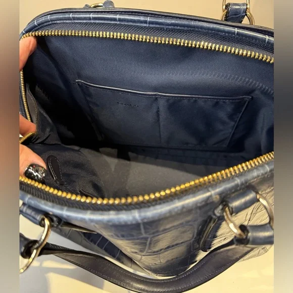 Coach Prince Street Satchel Navy Leather Crocodile-Embossed Handbag Crossbody - Picture 12 of 13